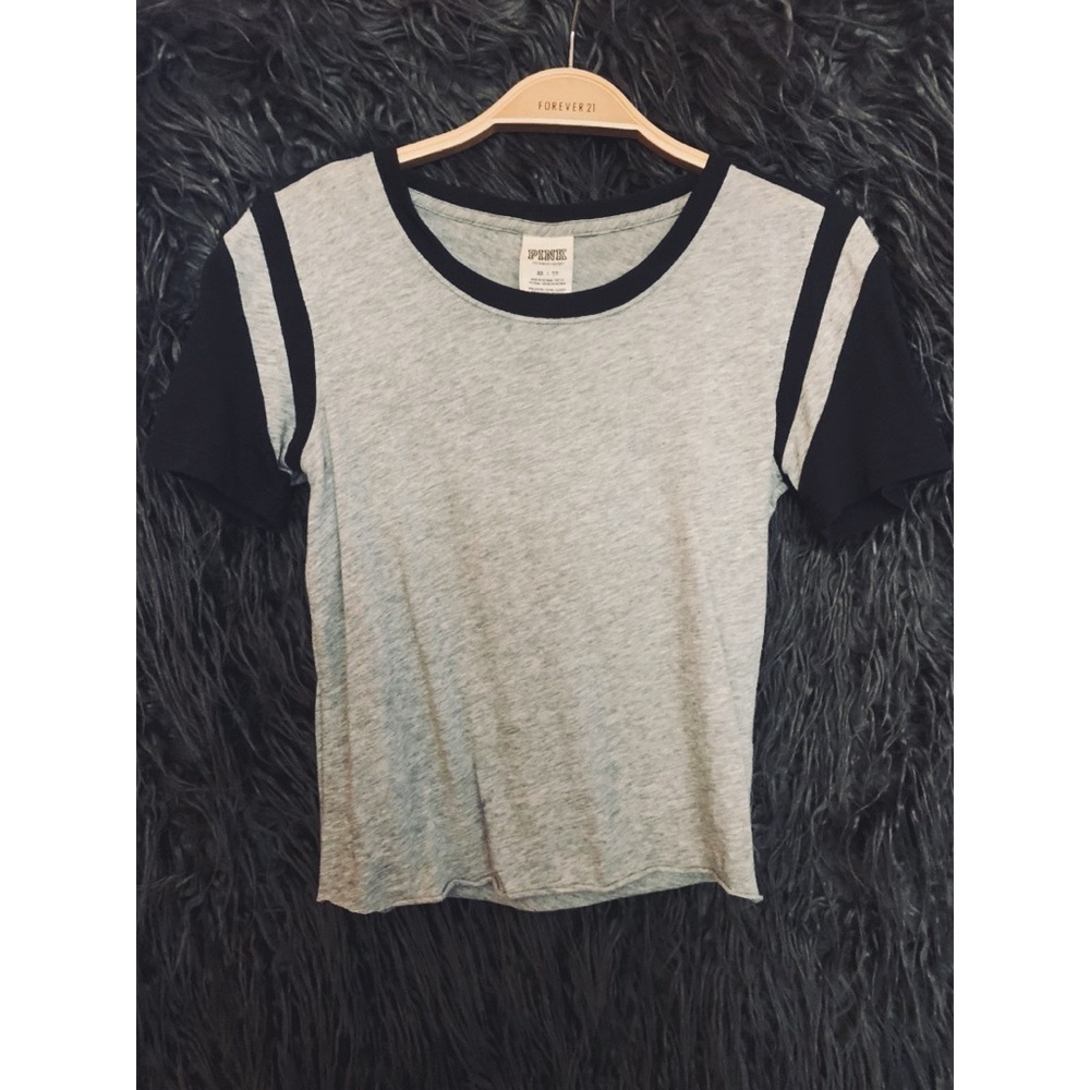 Heather gray varsity-style cutoff tee